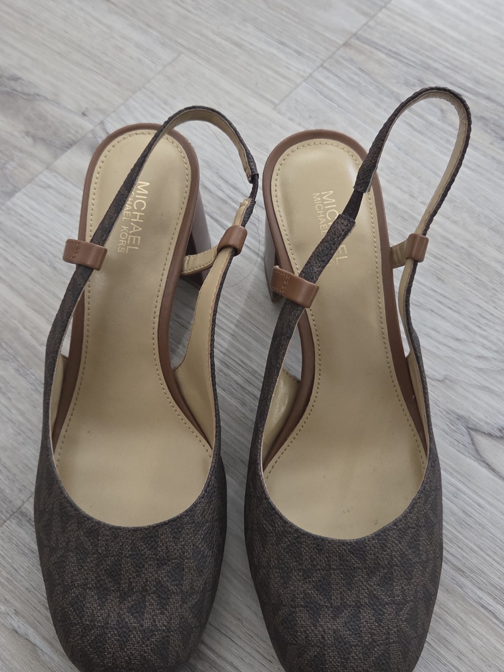 Michael Kors Brown Logo Slingback Block Heel Pumps